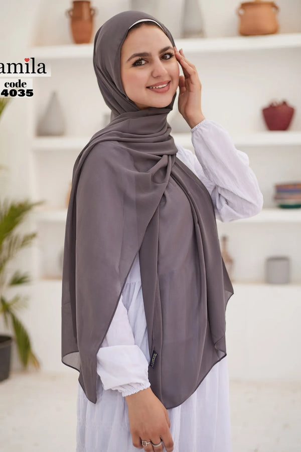 ايشارب شيفون كريب سادة عريض Jamila