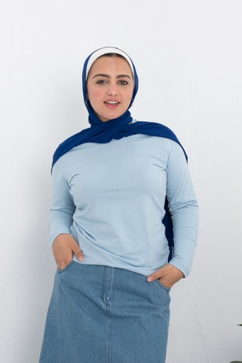 [Long-Shirt-M-Light-blue] تيشرت بيزك YANDA (بيبي بلو, M)