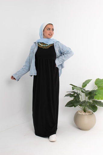 [Dress Basic Cut- M-black] فستان بيزك كت   YANDA (اسود, M)