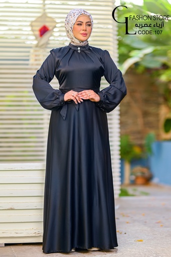 [Satin dress-L -black] فستان ستان FASHION STORE (اسود, L)