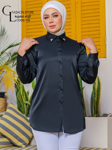 [Satin blouse-M -black] بلوزه ستان  FASHION STORE (اسود, M)