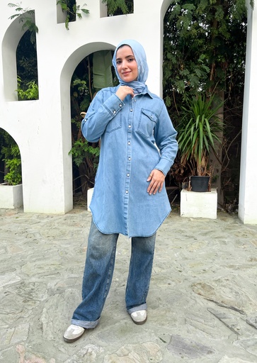 [shirt-jeans-M-lightblue] شيرت دريس جينز  YANDA (جينز لبني, M)